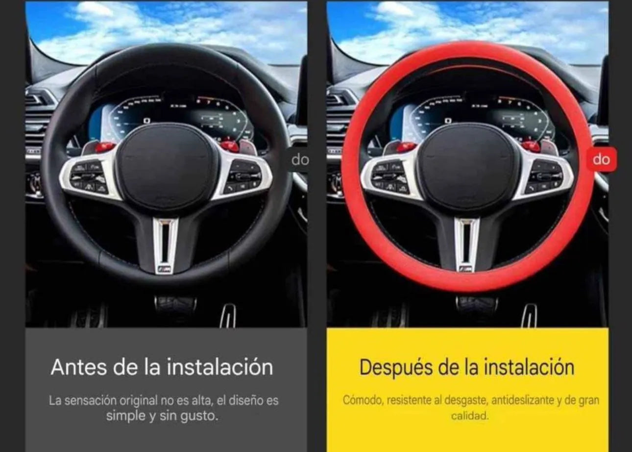 ¡Dile adiós al volante Viejo y resbaloso! Protector universal antideslizante con goma fría. Pocas Unidades en color Negro Elegante con 50% de Descuento ✅