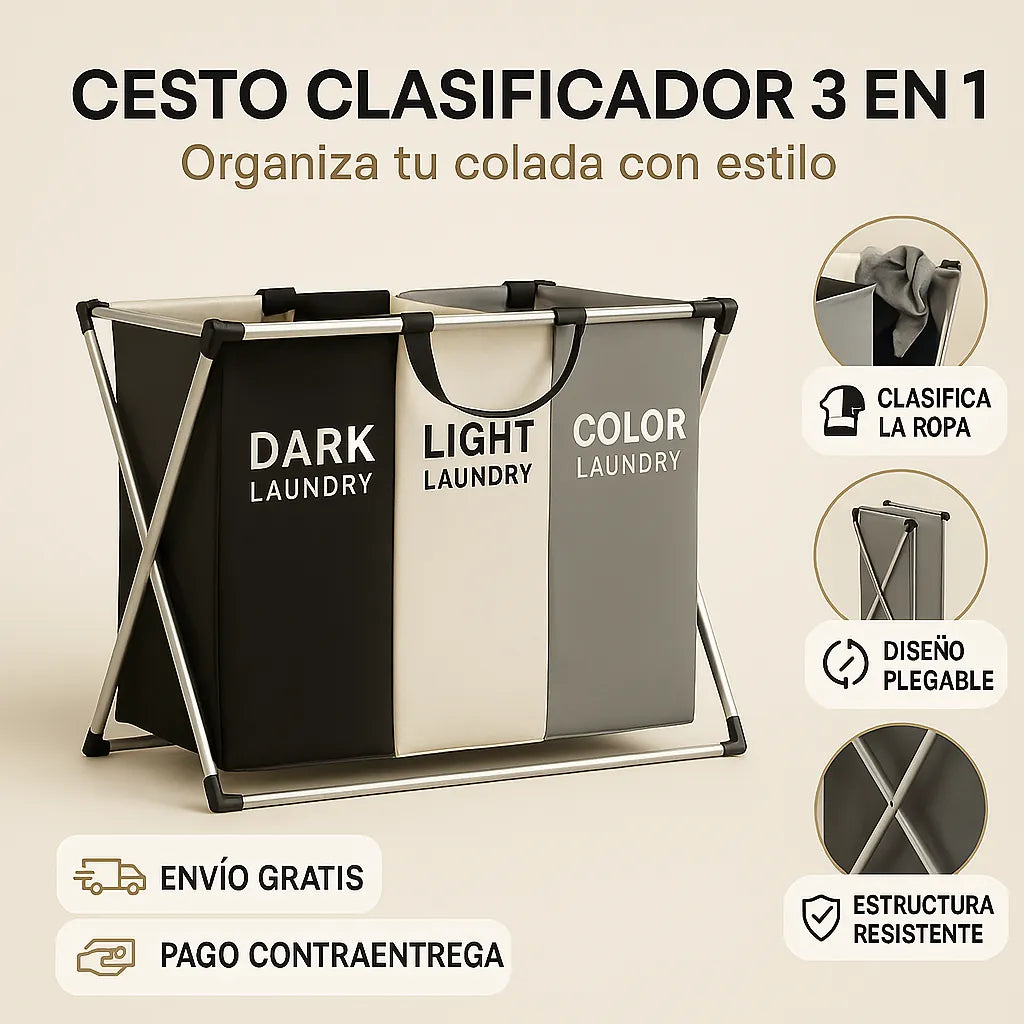 No mas desorden. Cesto Clasificador Lavandería 3 en 1 • Pide el tuyo hoy con Envío Gratis - 40% OFF