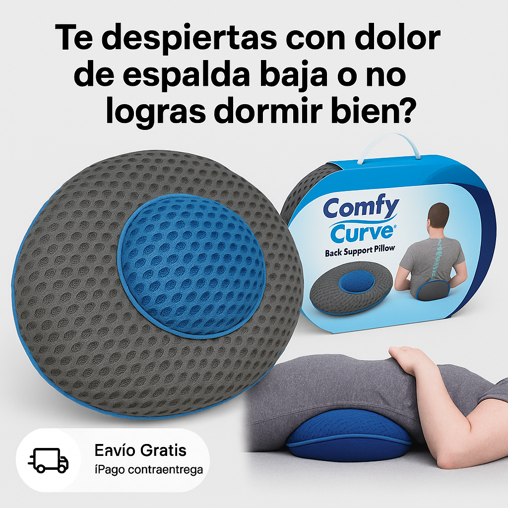 Soporte lumbar que alivia tu espalda y transforma tu descanso – ComfyCurve™ con 50% de descuento.
