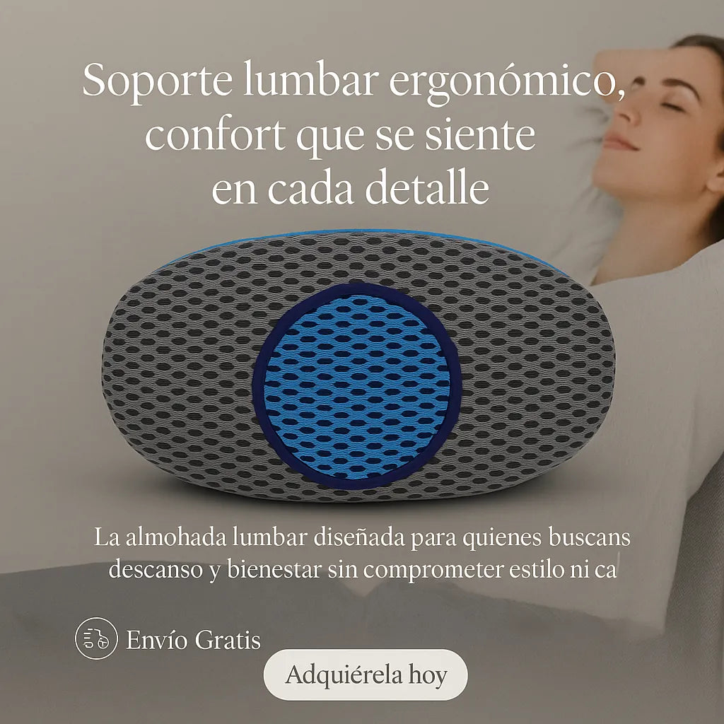 Soporte lumbar que alivia tu espalda y transforma tu descanso – ComfyCurve™ con 50% de descuento.