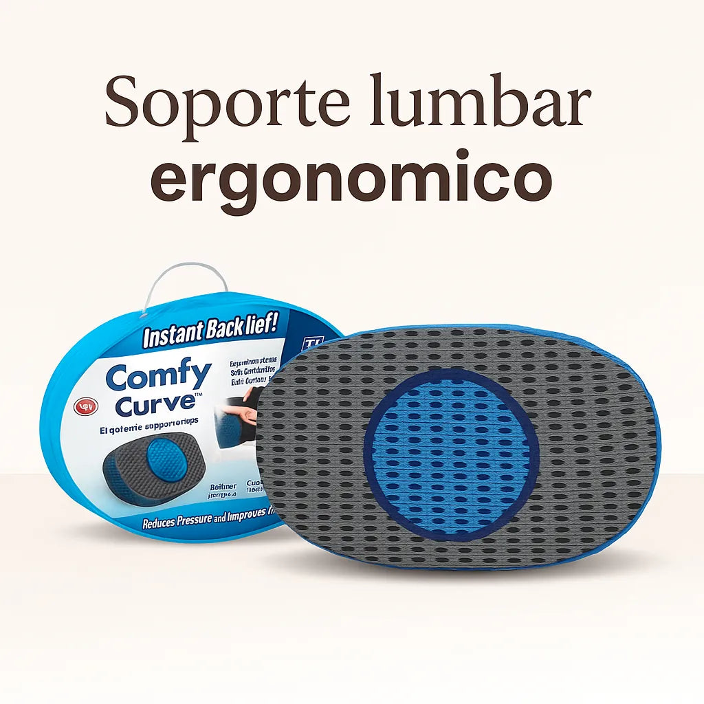 Soporte lumbar que alivia tu espalda y transforma tu descanso – ComfyCurve™ con 50% de descuento.