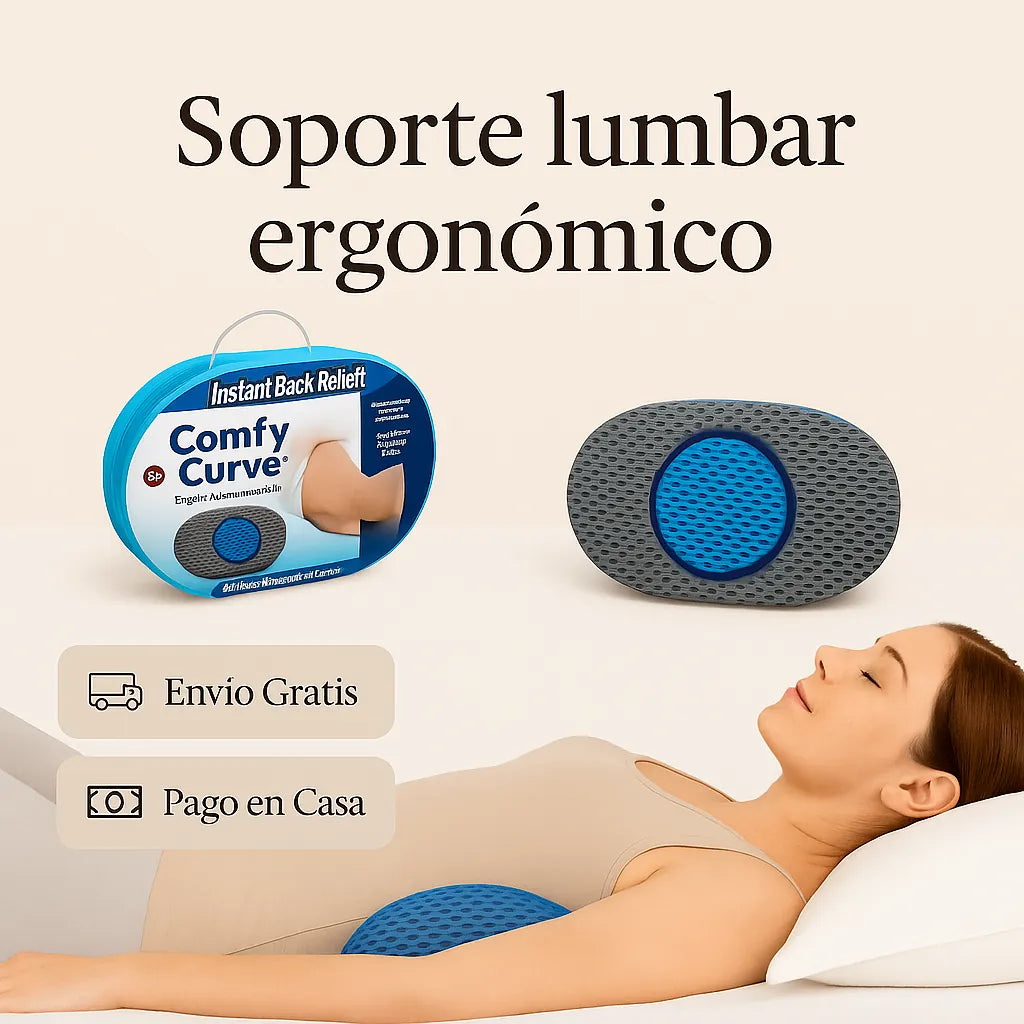 Soporte lumbar que alivia tu espalda y transforma tu descanso – ComfyCurve™ con 50% de descuento.