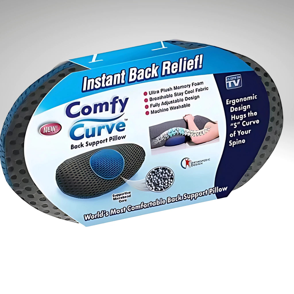 Soporte lumbar que alivia tu espalda y transforma tu descanso – ComfyCurve™ con 50% de descuento.
