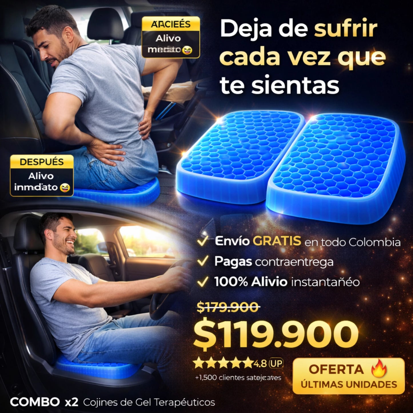 Cojín Ortopédico de Gel | Siéntate sin dolor – Vive con comodidad ✅ Oferta por tiempo Limitado.
