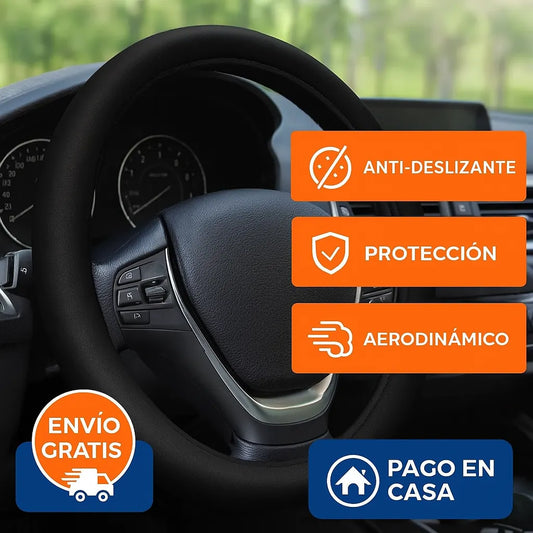 ¡Dile adiós al volante Viejo y resbaloso! Protector universal antideslizante con goma fría. Pocas Unidades en color Negro Elegante con 50% de Descuento ✅